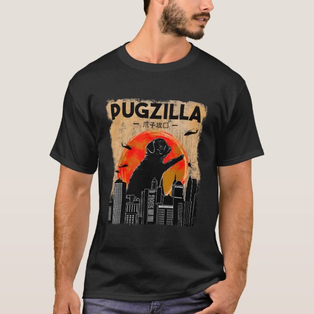Camiseta Gracioso Perro Pugzilla Navidades Regalos Para Pug (Anverso)