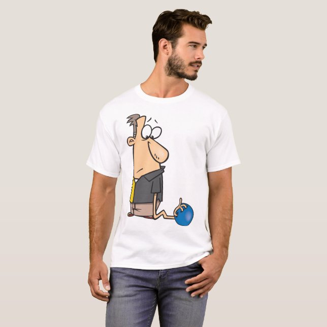 Camiseta Gracioso personaje de Bowler triste con boliche (Anverso completo)