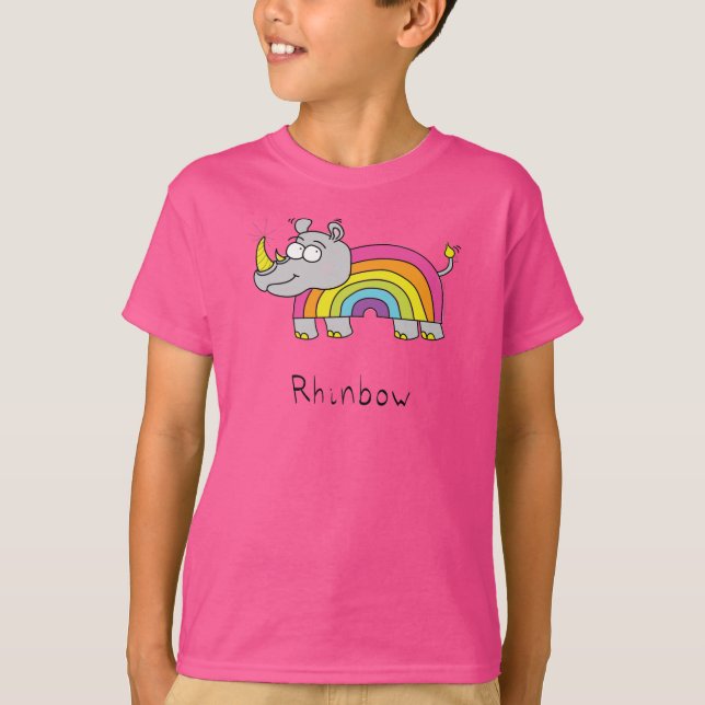 Camiseta Gracioso Personalizado Rhino Arcoiris Cute Niños (Anverso)