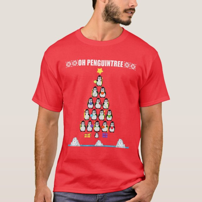 Camiseta Gracioso pingüino árbol de Navidad Meme Pun Holida (Anverso)