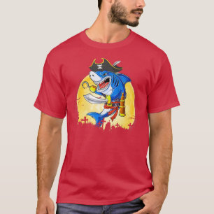 Camiseta Gracioso pirata de tiburón Jolly Roger Halloween C