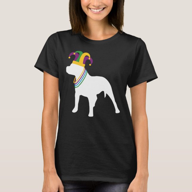 Camiseta Gracioso Pitbull Mardi Gras Beads Costume Perro Lo (Anverso)