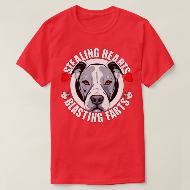 Camiseta Gracioso Pitbull Robando Corazones Blasando Puppy  (Diseño del anverso)