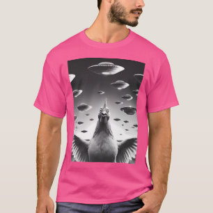 Camiseta Gracioso Pollo Alien Ufo Pollo Lácteo Selfie Con