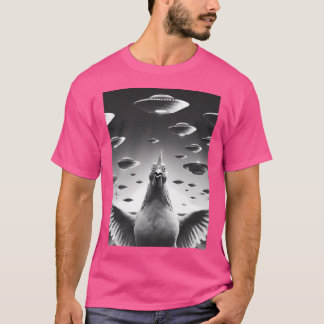Camiseta Gracioso Pollo Alien Ufo Pollo Lácteo Selfie Con