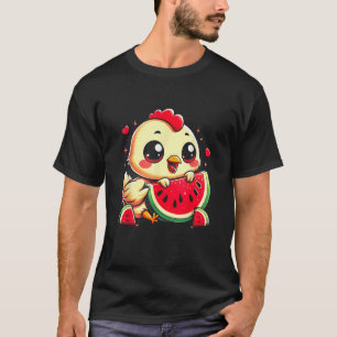Camiseta Gracioso pollo comiendo sandía Fruta veraniega Far