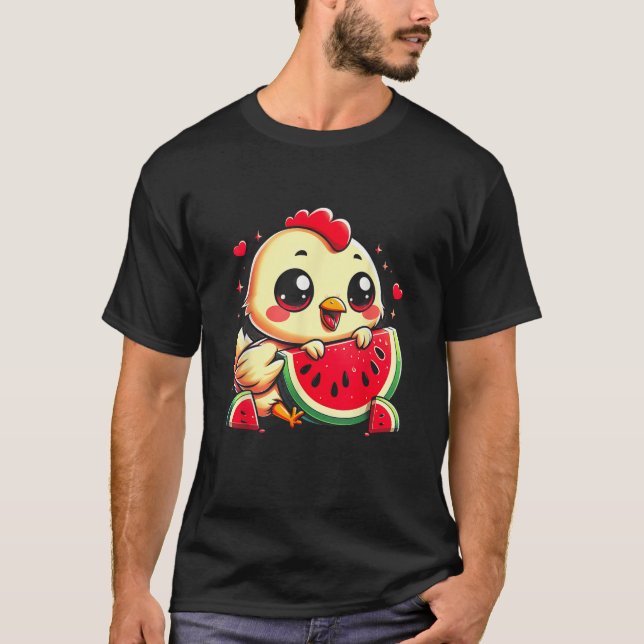 Camiseta Gracioso pollo comiendo sandía Fruta veraniega Far (Anverso)