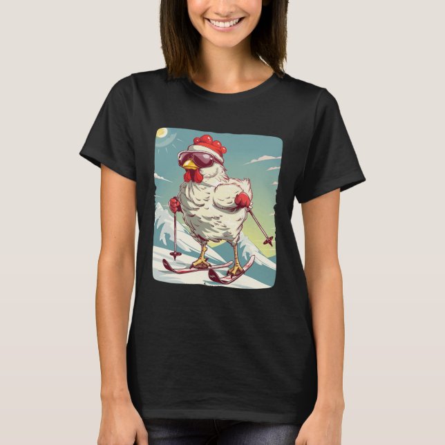Camiseta Gracioso Pollo De Invierno Con Scu Para Esquiar A  (Anverso)