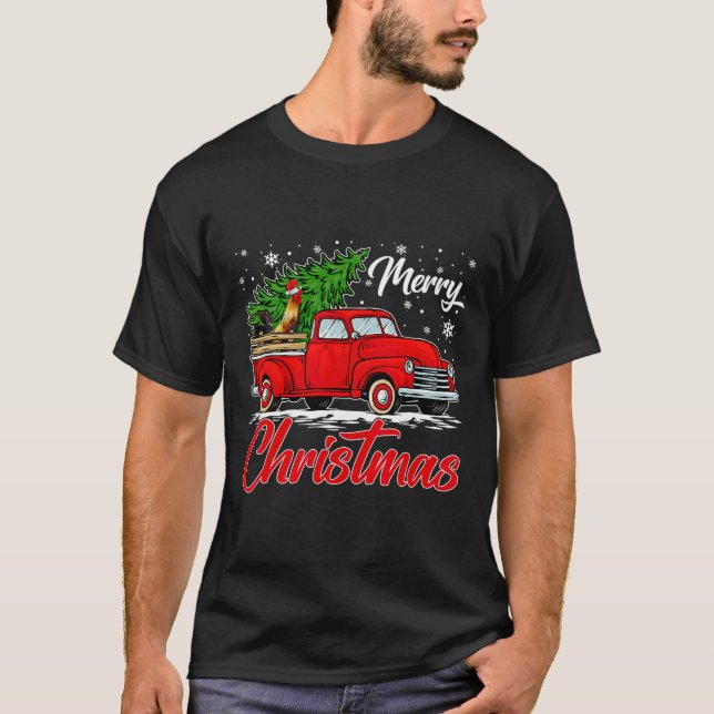 Camiseta Gracioso Pollo En El Árbol De Navidad Del Camión R (Anverso)