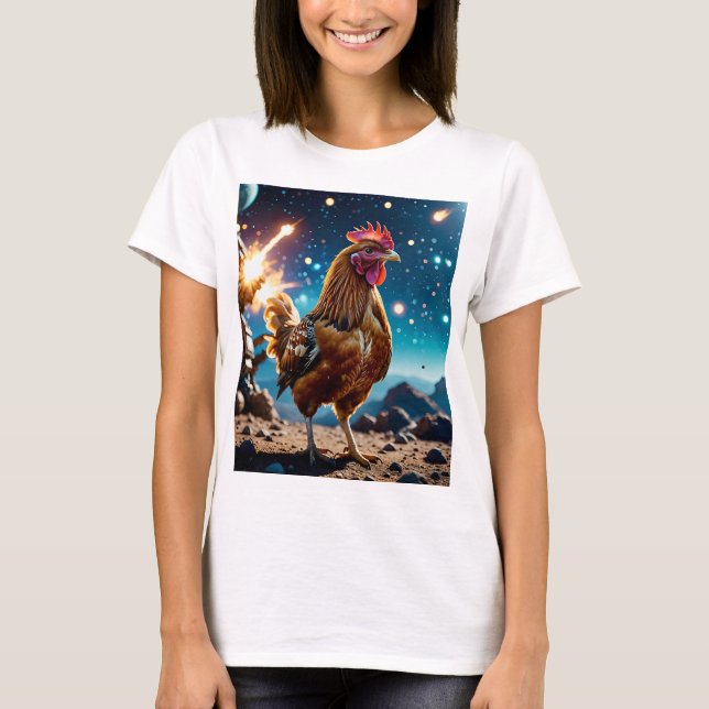 Camiseta Gracioso Pollo Espacial Aventura De Ciencia Ficció (Anverso)