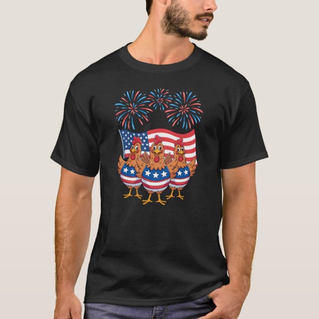 Camiseta Gracioso pollo patriótico Bandera de Estados Unido (Anverso)