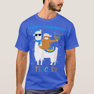 Camiseta Gracioso profesor Llama Sloth Menorah Hanukkah Cha