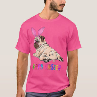 Camiseta Gracioso Pug Dog Bunny Easter Balls Huevos caen LO