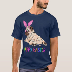 Camiseta Gracioso Pug Dog Bunny Easter Balls Huevos caen LO