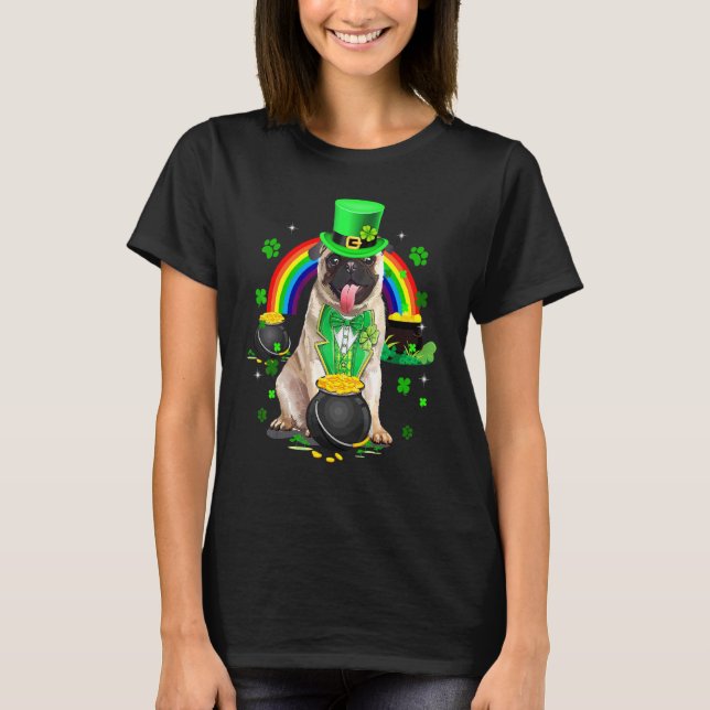 Camiseta Gracioso Pug Leprechaun Shamrock St Patrick's D (Anverso)
