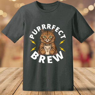 Camiseta Gracioso Purrfect Brew con gato y café