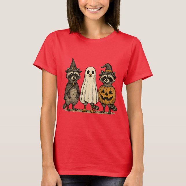 Camiseta Gracioso Raccoon de Halloween lindo boo (Anverso)