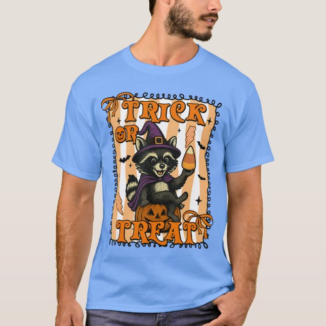 Camiseta Gracioso Raccoon Halloween Matando Truco O Tráeme (Anverso)