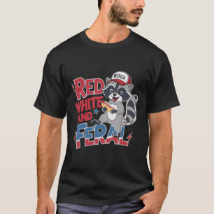 Camiseta Gracioso Raccoon Rojo Blanco Y Ferroviario Patriót