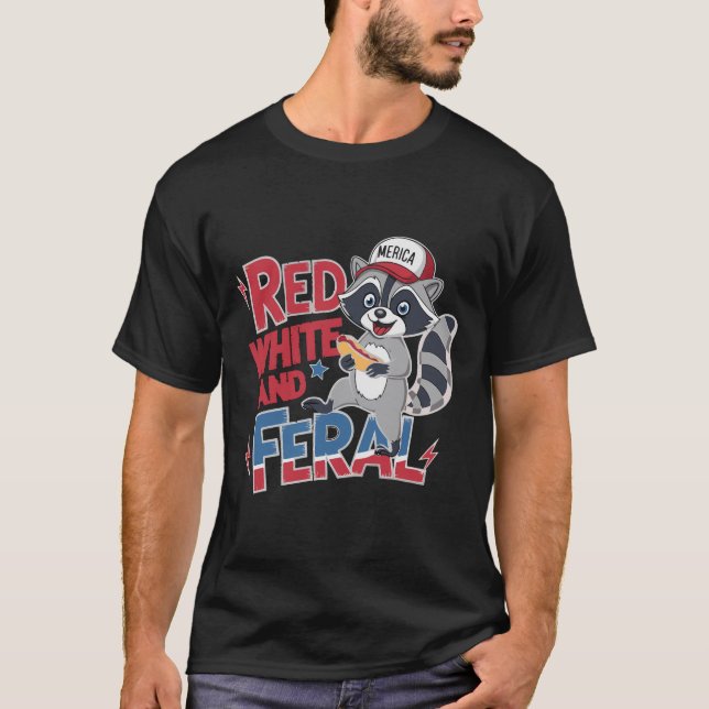 Camiseta Gracioso Raccoon Rojo Blanco Y Ferroviario Patriót (Anverso)