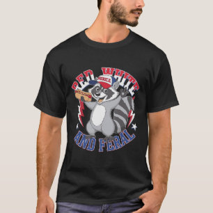 Camiseta Gracioso Raccoon Rojo Blanco Y Ferroviario Patriót