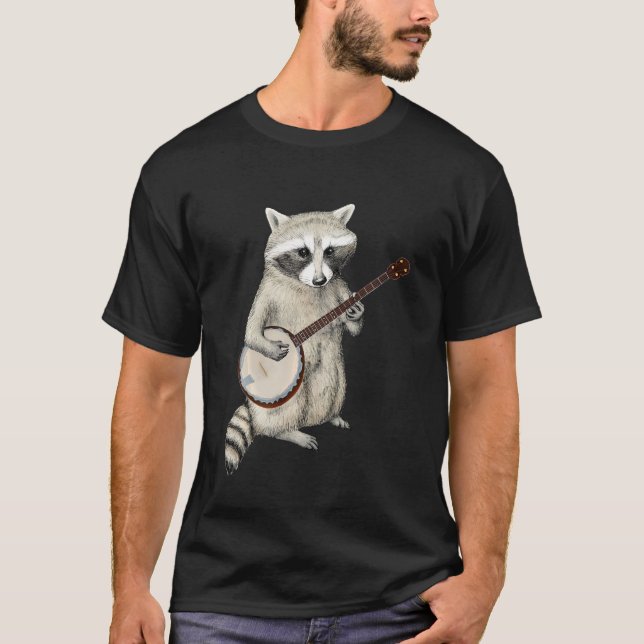 Camiseta Gracioso Raccoon Tocando Banjo Guitarra Retro Raco (Anverso)