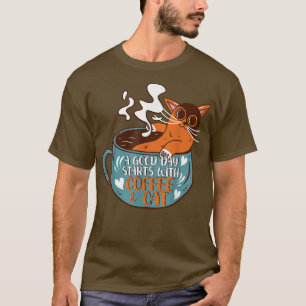 Camiseta Gracioso Regalo Café Cat Mug Cat Lover