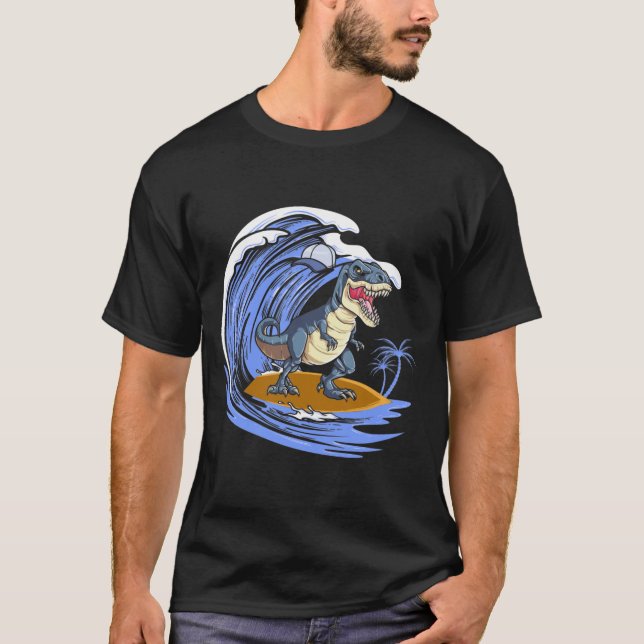 Camiseta Gracioso regalo de Dinosaurio Surfing para Mujeres (Anverso)