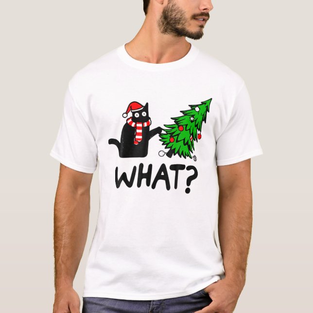 Camiseta Gracioso Regalo de Gato Negro Que Presiona El Árbo (Anverso)