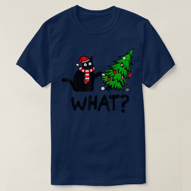 Camiseta Gracioso Regalo de Gato Negro Que Presiona El Árbo (Diseño del anverso)
