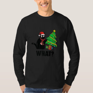Camiseta Gracioso Regalo de Gato Negro Que Presiona El Árbo
