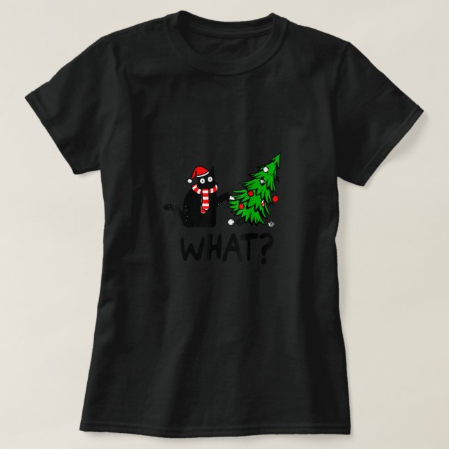 Camiseta Gracioso Regalo de Gato Negro Que Presiona El Árbo (Diseño del anverso)