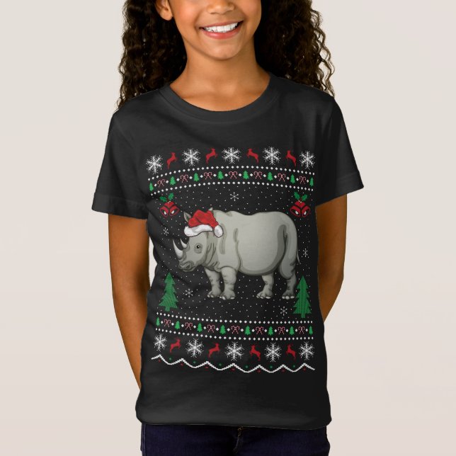 Camiseta Gracioso regalo de Navidad de Santa Rhinoceros Rin (Anverso)