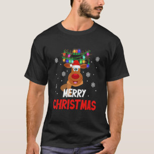 Camiseta Gracioso reno Santa Hat navidad alumbra Feliz Navi