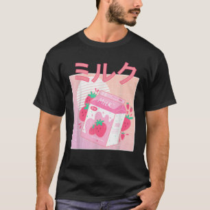 Camiseta Gracioso Retro 90 Leche De Fresa Kawaii Japonesa