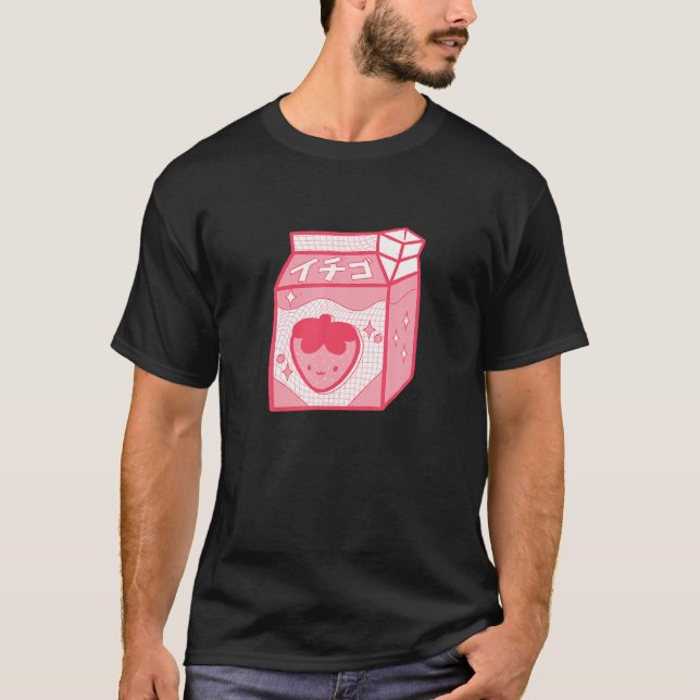 Camiseta Gracioso Retro 90 Leche De Fresa Kawaii Japonesa S (Anverso)