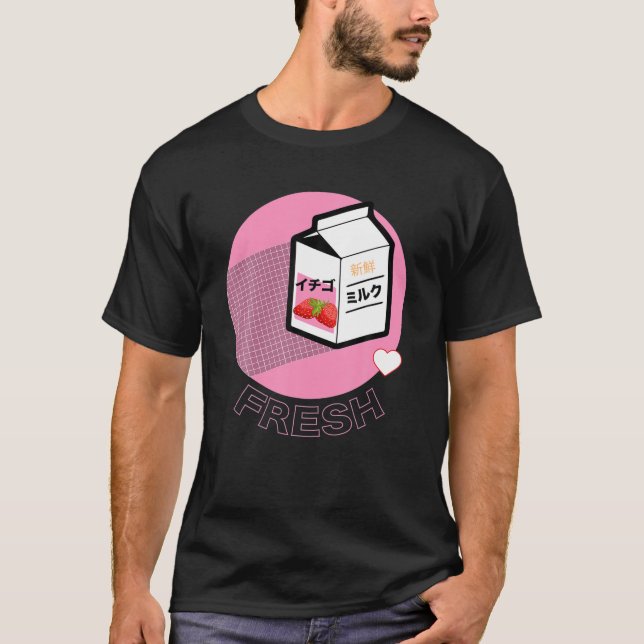 Camiseta Gracioso Retro 90 Leche De Fresa Kawaii Japonesa S (Anverso)