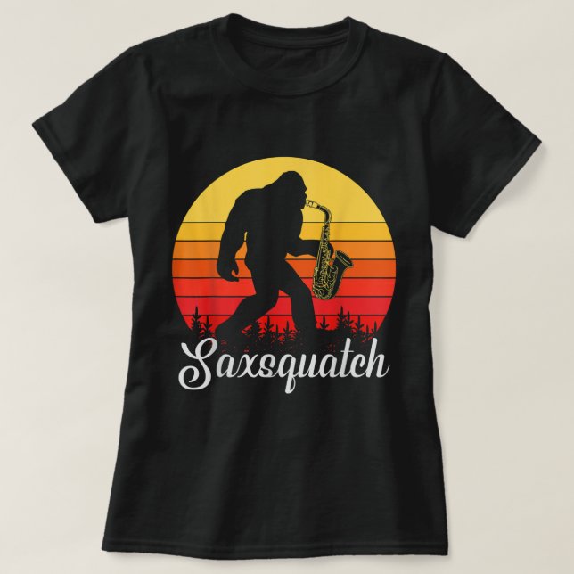 Camiseta Gracioso Retro Bigfoot Silhouette Sun Saxofhone Bi (Diseño del anverso)