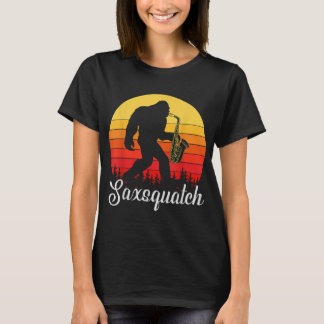 Camiseta Gracioso Retro Bigfoot Silhouette Sun Saxofhone Bi