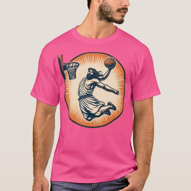 Camiseta Gracioso Retro de Baloncesto Jesucristo (Anverso)