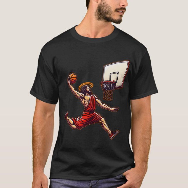 Camiseta Gracioso Retro de Baloncesto Jesucristo T-Shirt (Anverso)