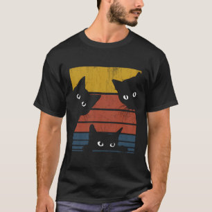 Camiseta Gracioso Retro Desi Tres Gatos Animales Negros Vin