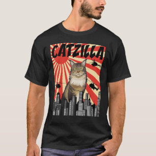 Camiseta Gracioso retro japonés Catzilla Maine Coon Cat