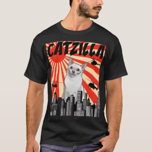 Camiseta Gracioso retro japonés Catzilla tonkinés gato 