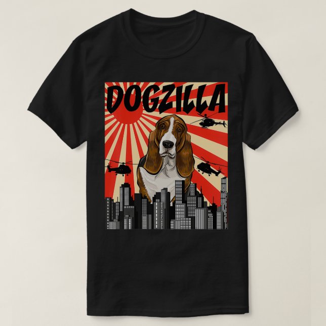 Camiseta Gracioso Retro Japonés Dogzilla Basset Hound (Diseño del anverso)