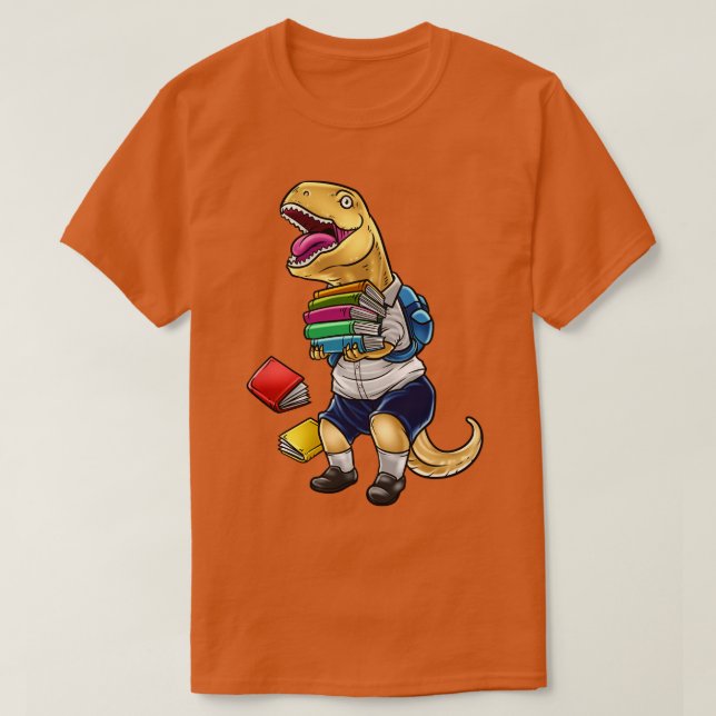 Camiseta Gracioso Rex Tyrannosaurus con Escuela de Libros (Diseño del anverso)