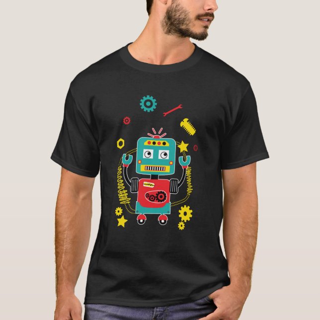 Camiseta Gracioso Robot Malabariado Herramientas Robots (Anverso)