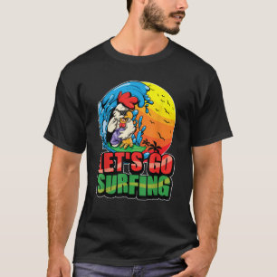 Camiseta Gracioso Rooster Surfing Summer Ocean Waves