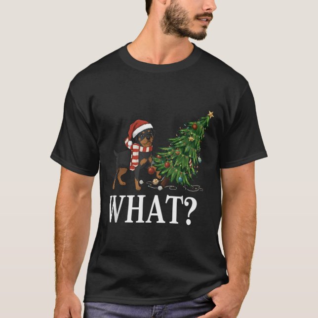 Camiseta Gracioso rotáiler de Navidad apaleando árbol de Na (Anverso)