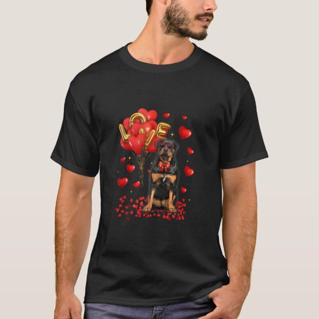 Camiseta Gracioso Rottweiler Perro Corazón Globos Feliz Val (Anverso)
